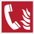 Znak telefonu alarmowego do użycia w razie pożaru